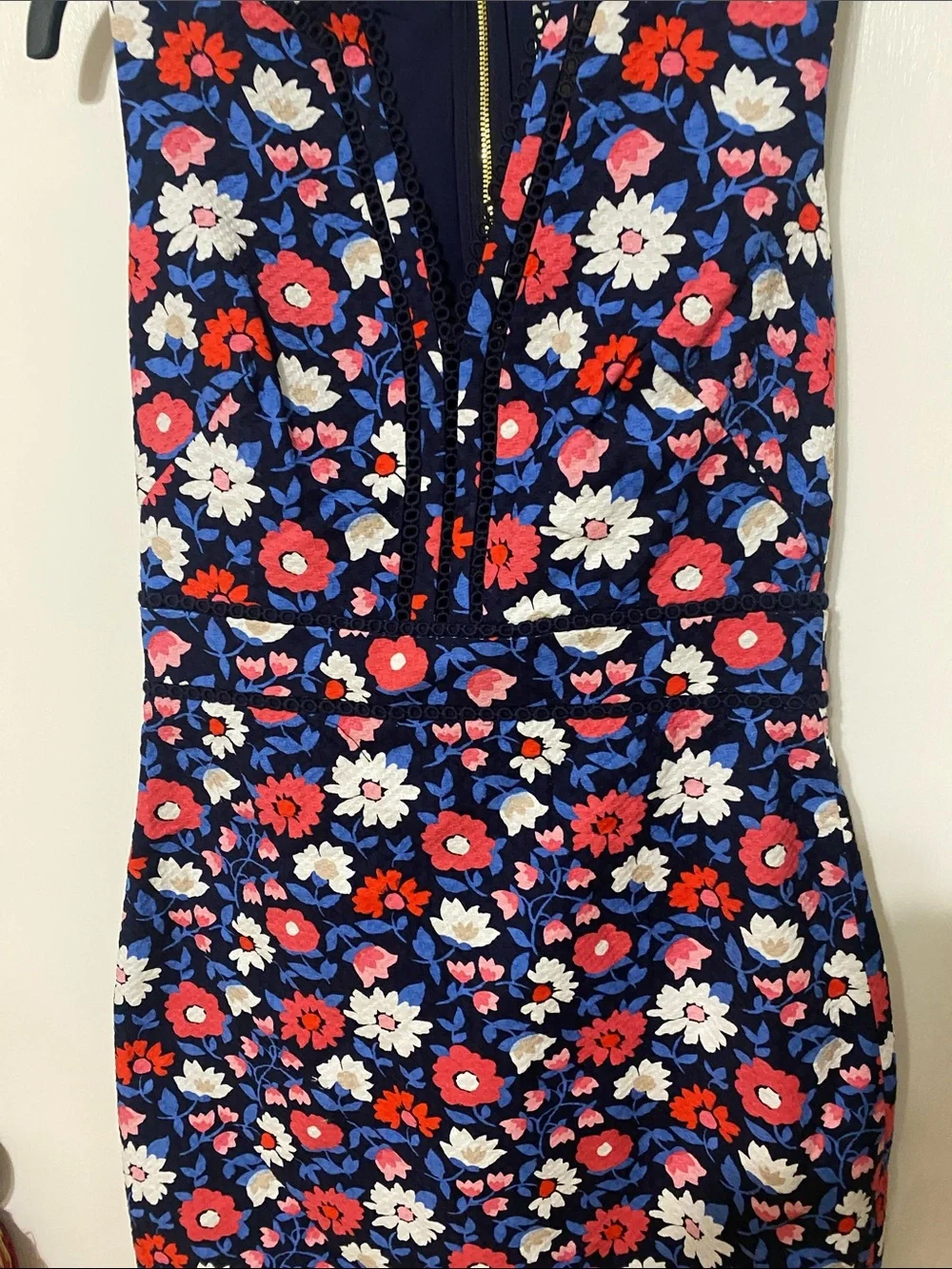 kate spade Navy Floral V-Neck Mini Dress with Red & White Blooms
